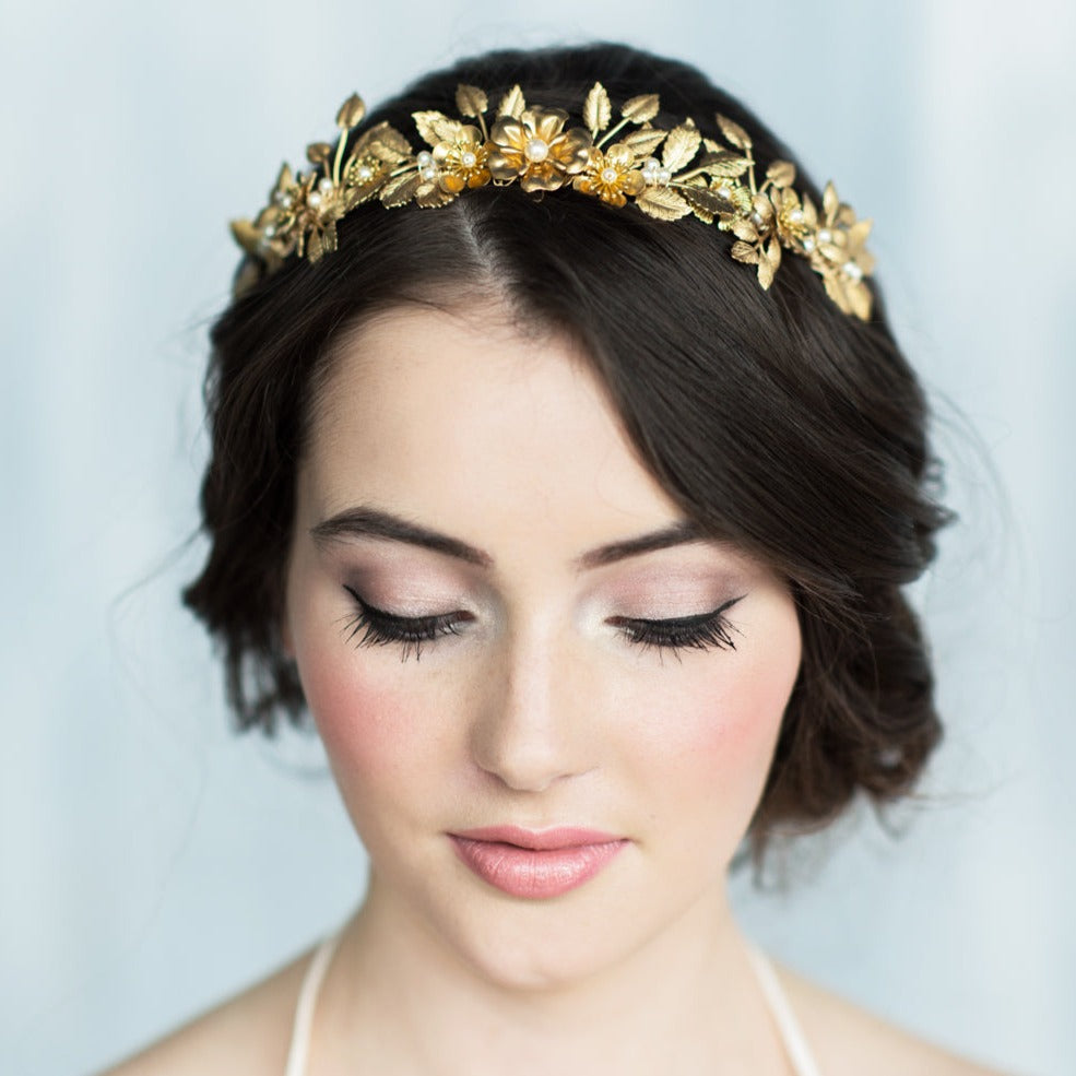 Golden leaf Bridal crown, Gold orders wedding crown, Flower crown, Golden bridal crown, Bohemian wedding tiara #109